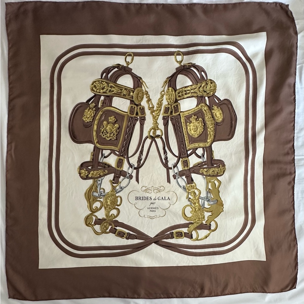Sold ❤️Hermes silk scarf 90cm Brides de Gala Brown and Gold